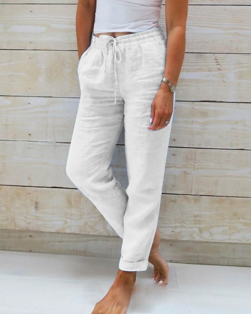W&W Mode | Damen Leinenhose mit Baumwollanteil und elastischem Bund