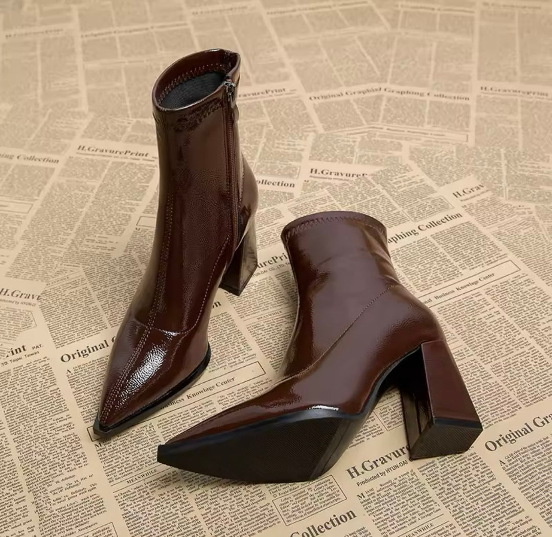 W&W Mode | Lackleder Stiefeletten Mit Blockabsatz