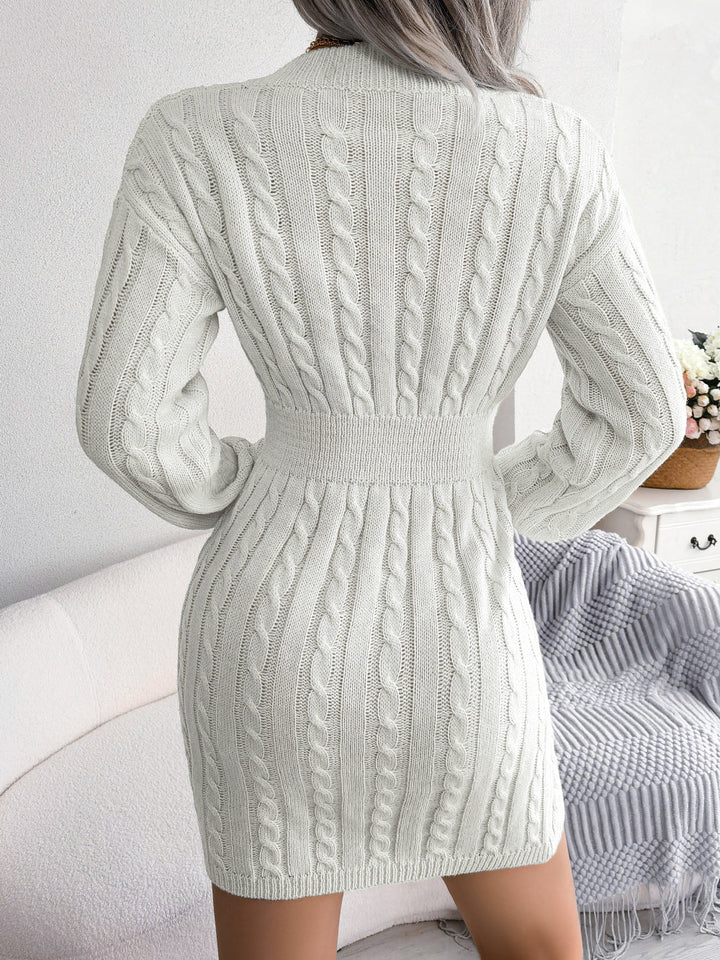 W&W Mode | Schicke Herbst Kabelstrick V-Ausschnitt Mini Kleid für Frauen