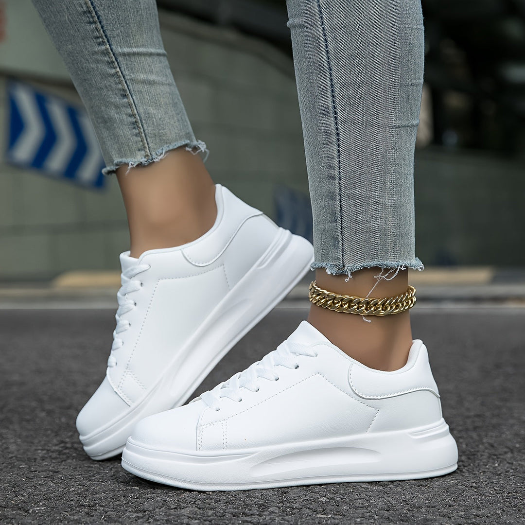 W&W Mode | Saubere Weiße Ledersneaker Für Damen, Weiß