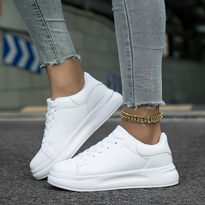 W&W Mode | Saubere Weiße Ledersneaker Für Damen, Weiß