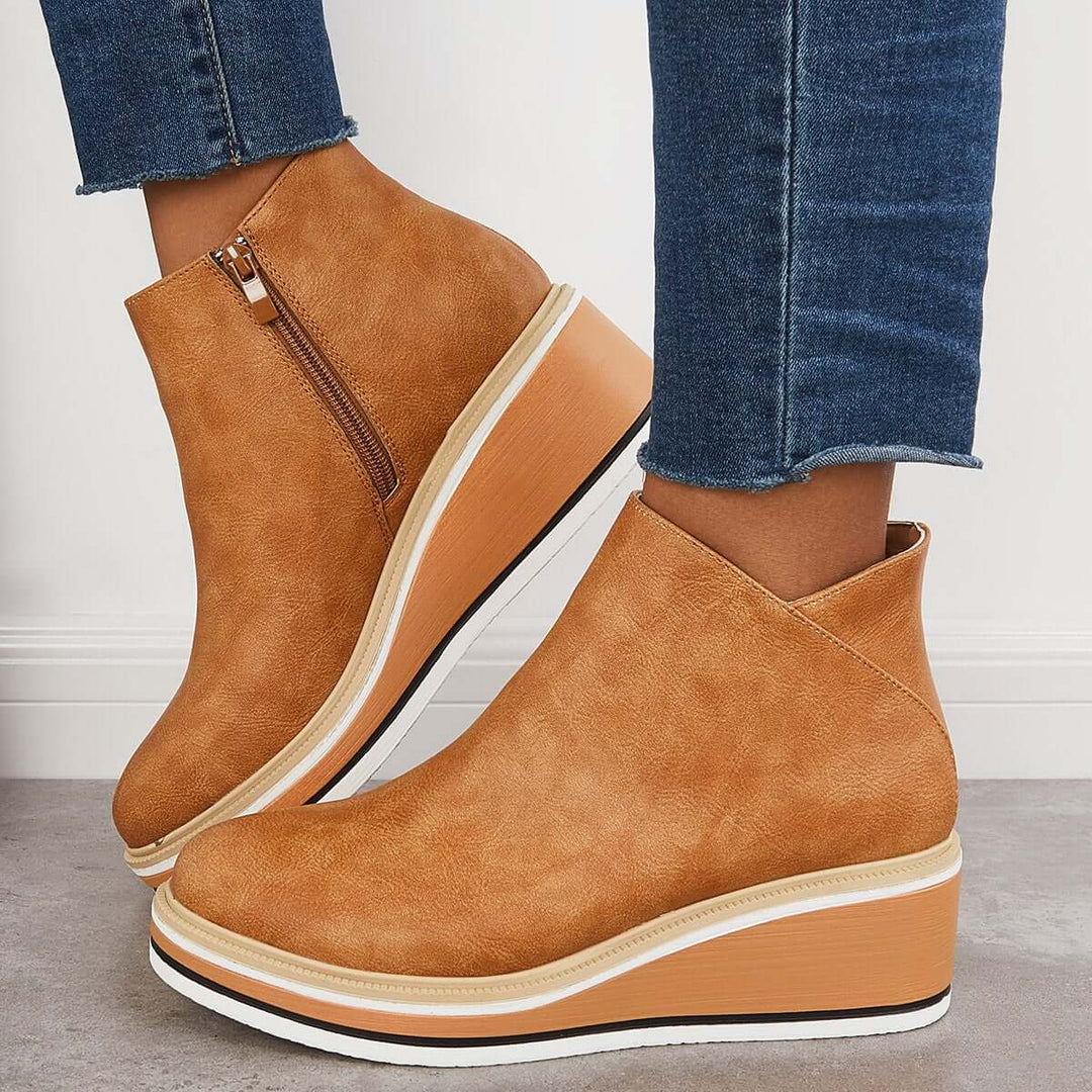 Damen Stiefeletten mit seitlichem Reißverschluss und Plateausohle