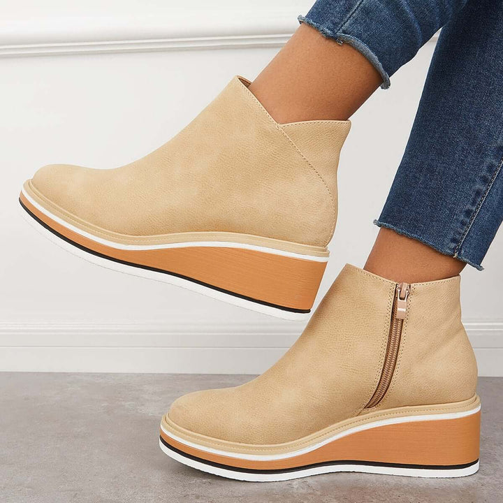 Damen Stiefeletten mit seitlichem Reißverschluss und Plateausohle