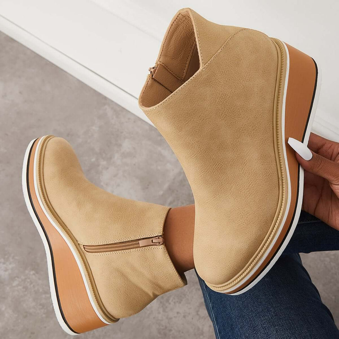 Damen Stiefeletten mit seitlichem Reißverschluss und Plateausohle