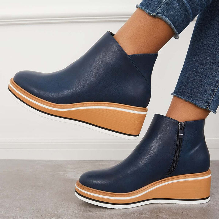 Damen Stiefeletten mit seitlichem Reißverschluss und Plateausohle