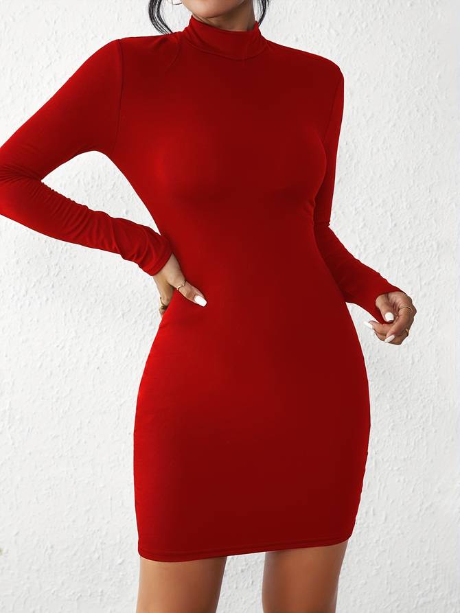 W&W Mode - Klassisches Bodycon Kleid mit Rollkragen