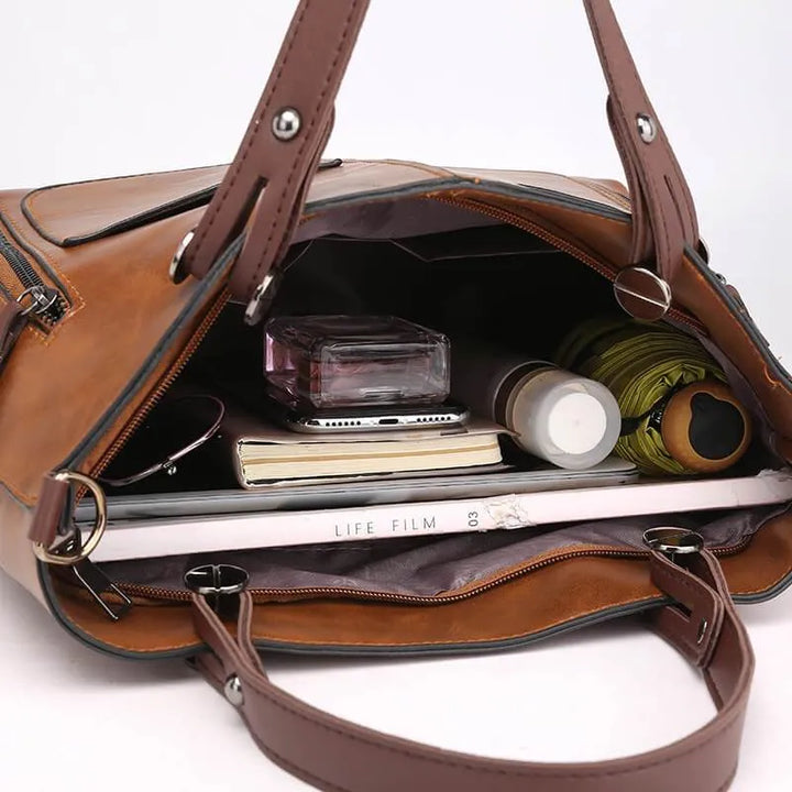 W&W Mode | Vintage Leder Schultertasche für Damen - Stilvolle und Nachhaltige Handtasche