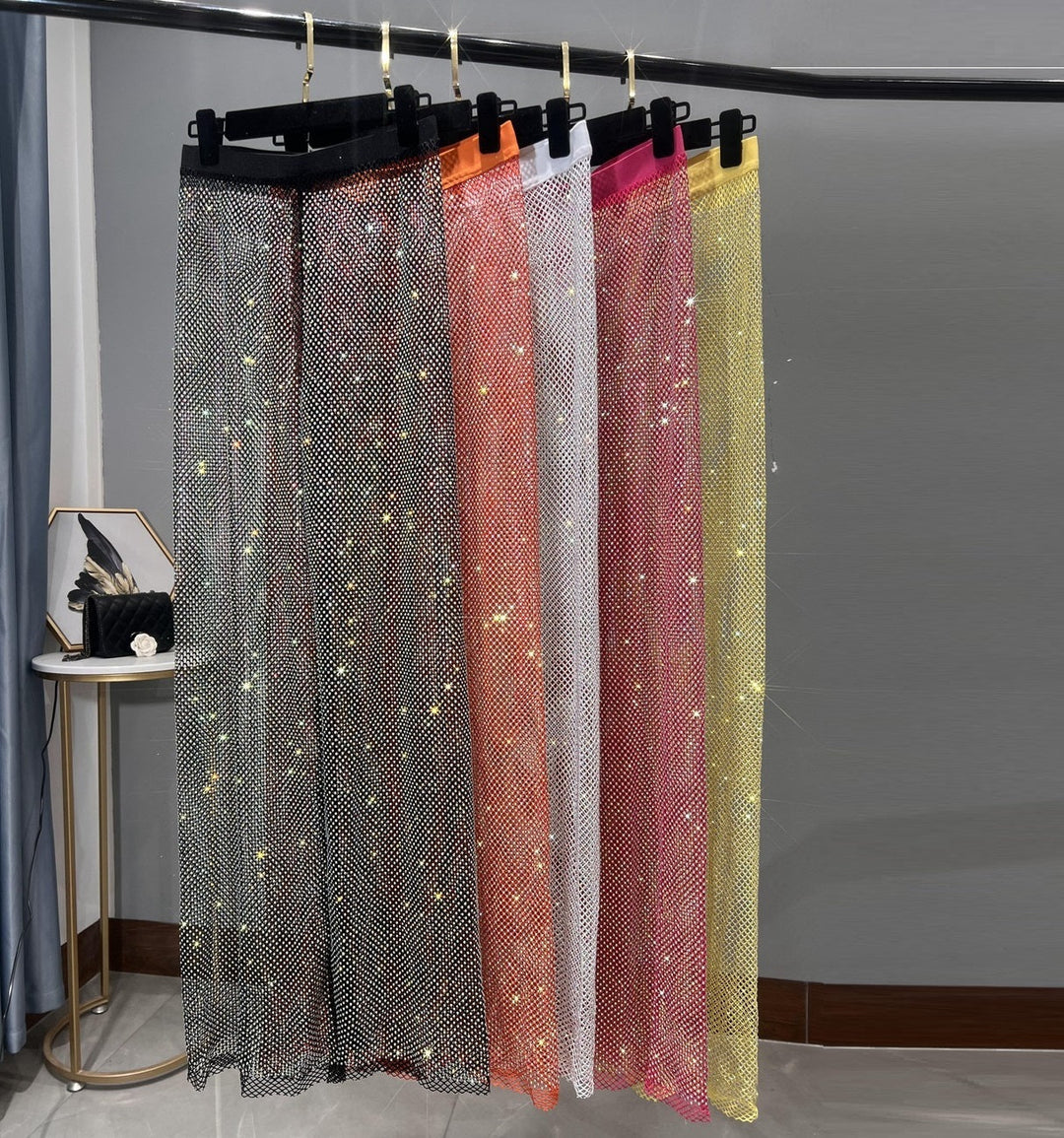 W&W Mode | Rhinestone Gerade Netz Weite Bein Slim Fit Schmeichelnde Mop Hosen