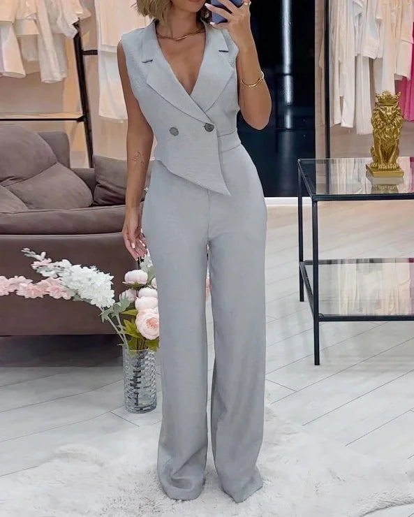 W&W Mode | Jumpsuit Mit Reverskragen in Einfarbiger Farbe