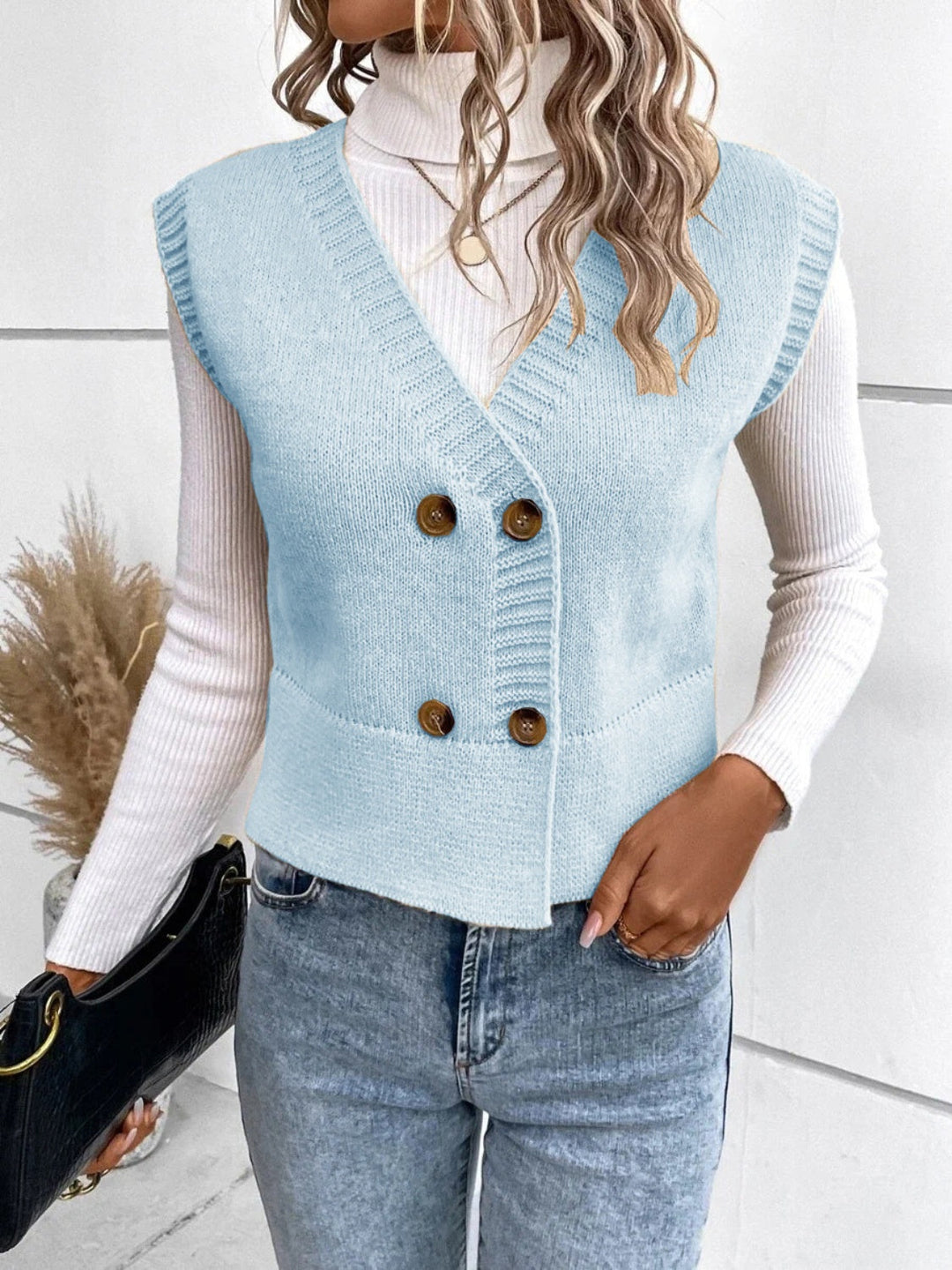 W&W Mode | Stilvolle Herbst Klassische Knopfverschluss V-Hals Pullover Weste Für Frauen