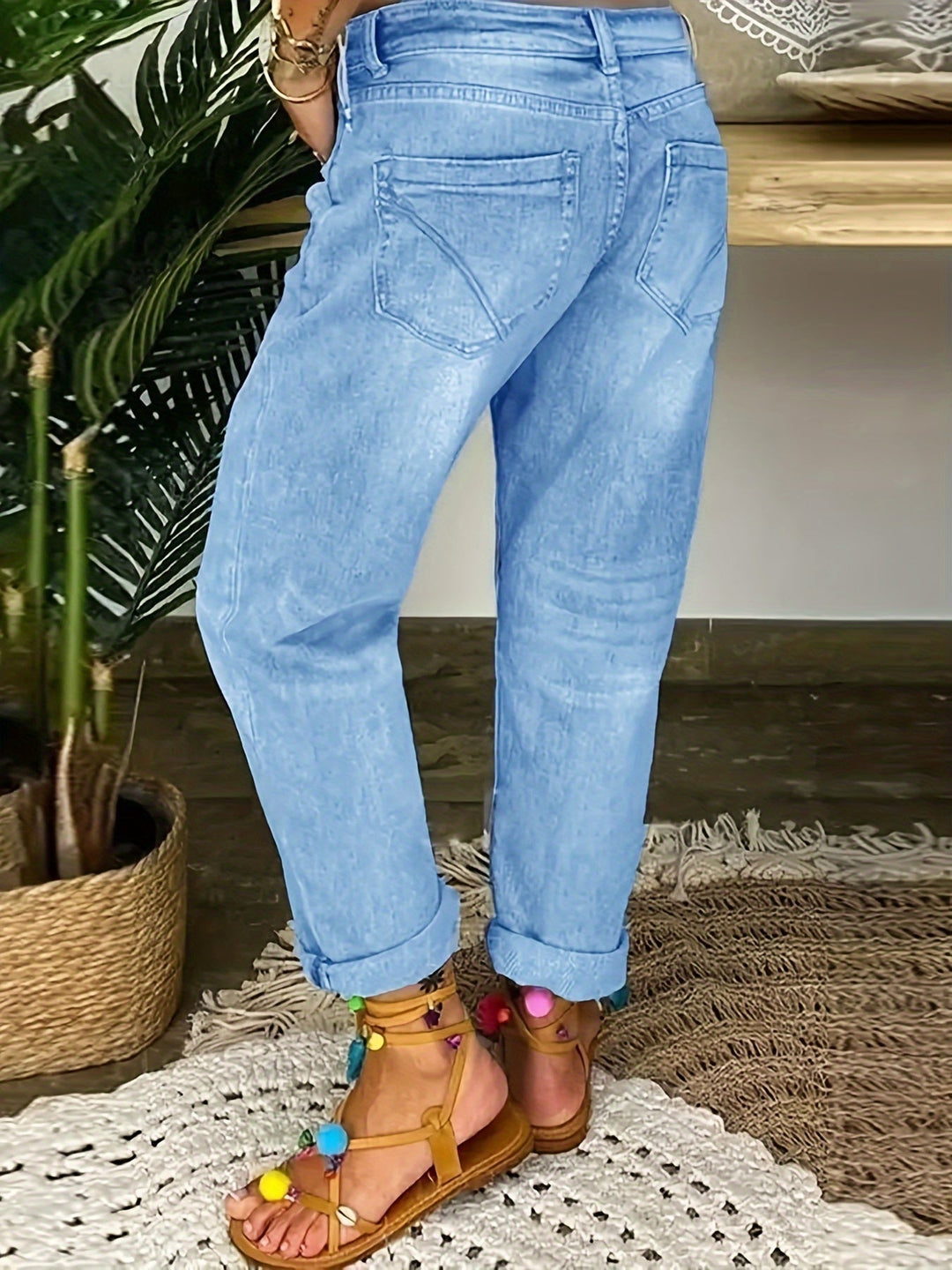 W&W Mode | Verwitterte Blaue Damen Stretchjeans