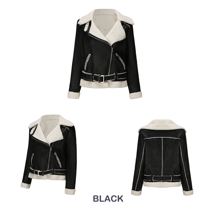 W&W Mode | Winterjacke aus Kunstwildleder mit Fell und Gürtel