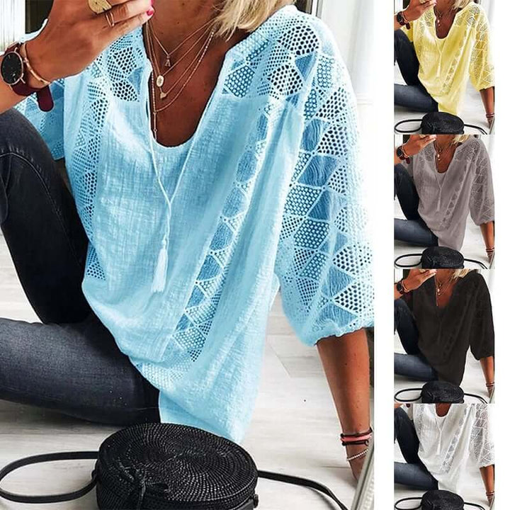 W&W Mode | Eleganz U-Ausschnitt Spitzenbluse für Damen - Schick und Komfortabel