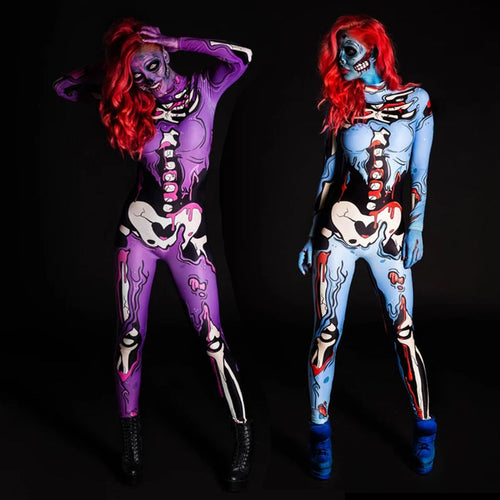 Damen Ganzkörperkostüm mit kreativem Skelettdesign und lebhaften Farben W&W Mode