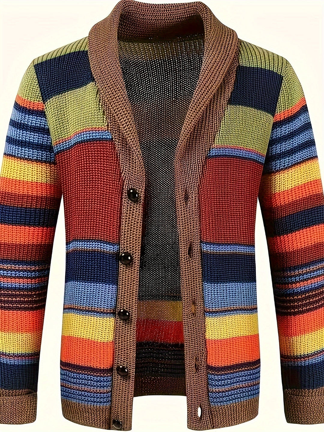 W&W Mode | Großer Gestrickter Herren Strickjacke Mit Kontrastierenden Farben
