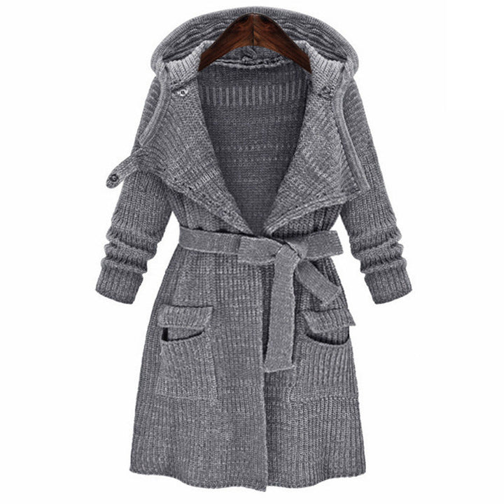 Damen Strickmantel mit Kapuze und praktischen Taschen W&W Mode