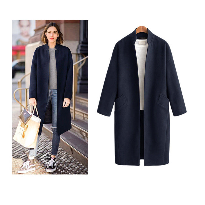 Damen elegante Langjacke mit lässigem Kragen und praktischen Taschen W&W Mode