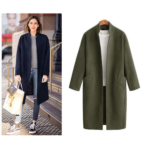Damen elegante Langjacke mit lässigem Kragen und praktischen Taschen W&W Mode