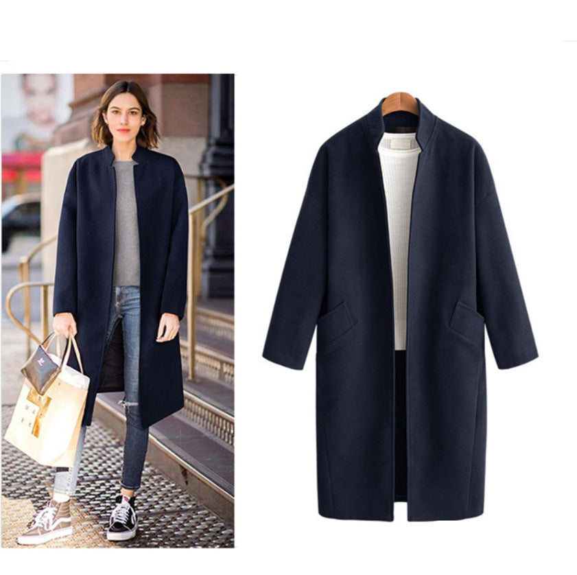 Damen elegante Langjacke mit lässigem Kragen und praktischen Taschen W&W Mode