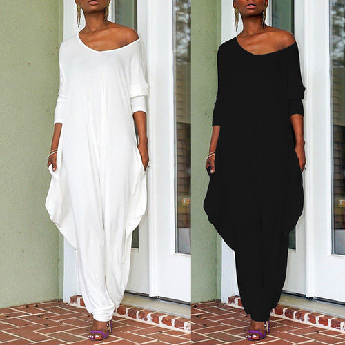 Damen Oversized Jumpsuit mit tiefem V-Ausschnitt und lässigem Schnitt W&W Mode
