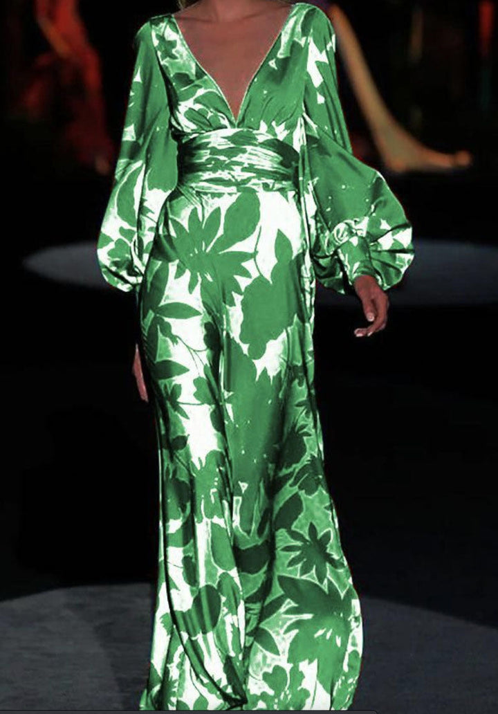 Damen Elegantes Maxi-Jumpsuit mit floralen Mustern und tiefem V-Ausschnitt W&W Mode