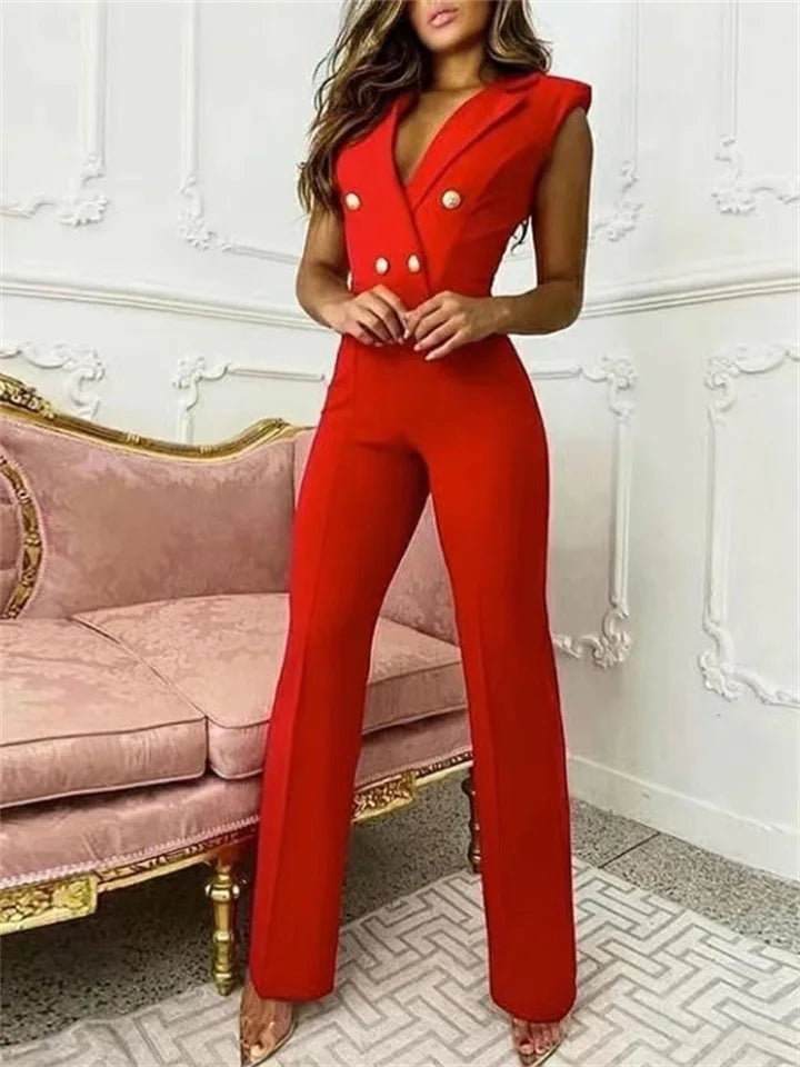 W&W Mode | Jumpsuit mit V-Ausschnitt und Pied-de-Poule-Druck | Trendy und Elegant