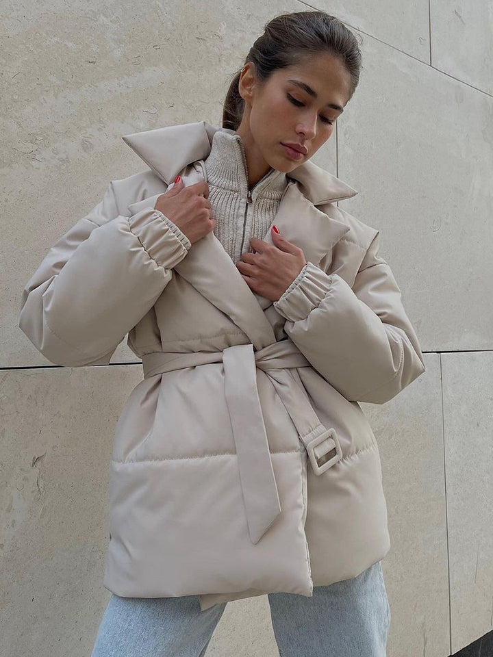 W&W Mode | Stylischer Winter Baumwollmantel mit Gürtel
