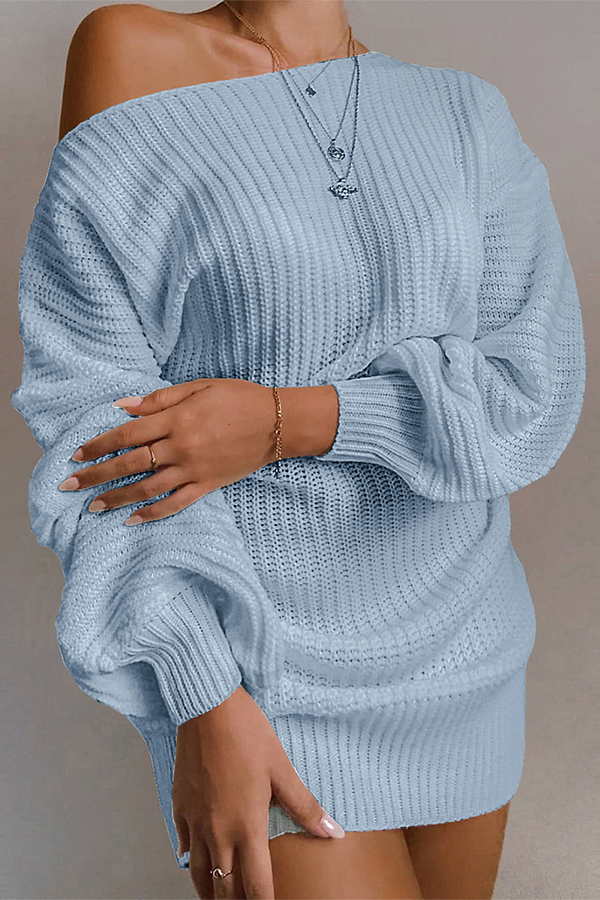 W&W Mode | Lässiges Herbst Off-the-Shoulder Strickkleid für Frauen