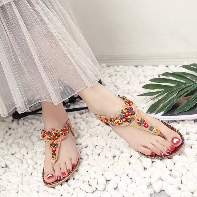 Damen Sandalen mit bunten Zierperlen und rutschfester Sohle W&W Mode