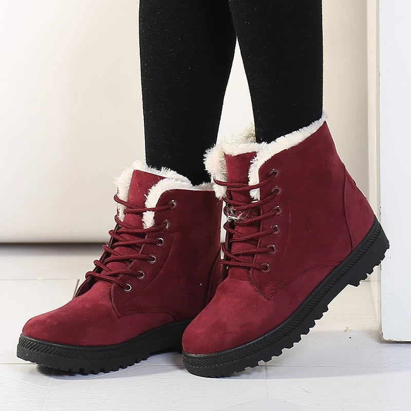 W&W Mode | Winter Stiefeletten Damen – Gefütterte Stiefel mit flacher Sohle und Schnürung