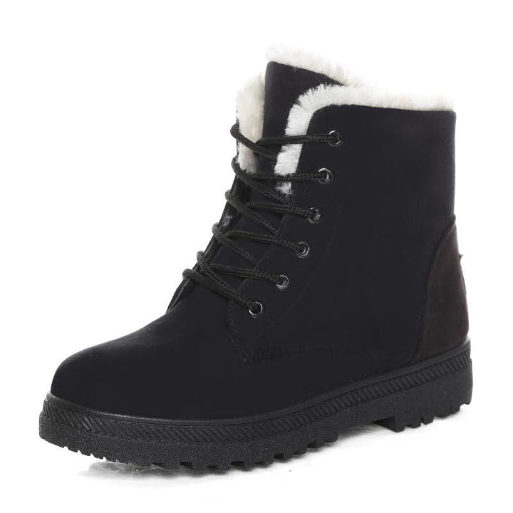 W&W Mode | Winter Stiefeletten Damen – Gefütterte Stiefel mit flacher Sohle und Schnürung