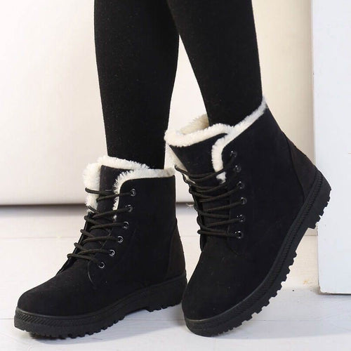 W&W Mode | Winter Stiefeletten Damen – Gefütterte Stiefel mit flacher Sohle und Schnürung