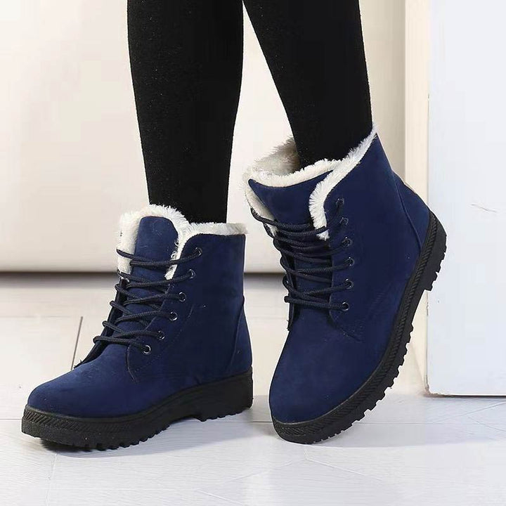 W&W Mode | Winter Stiefeletten Damen – Gefütterte Stiefel mit flacher Sohle und Schnürung