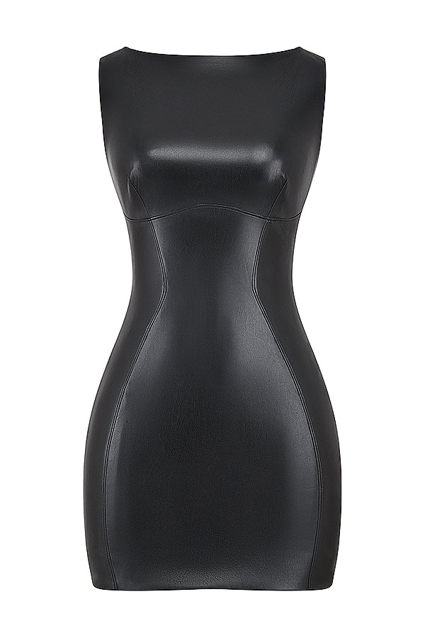 Damen-Minikleid aus veganem Leder mit Rückreißverschluss und Futter