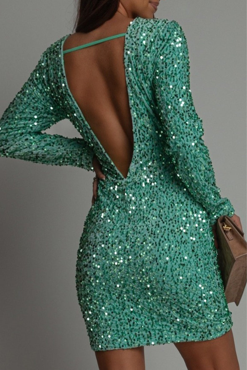 W&W Mode | Chice Winter Rückenfreies Glitter Party Kleid für Frauen
