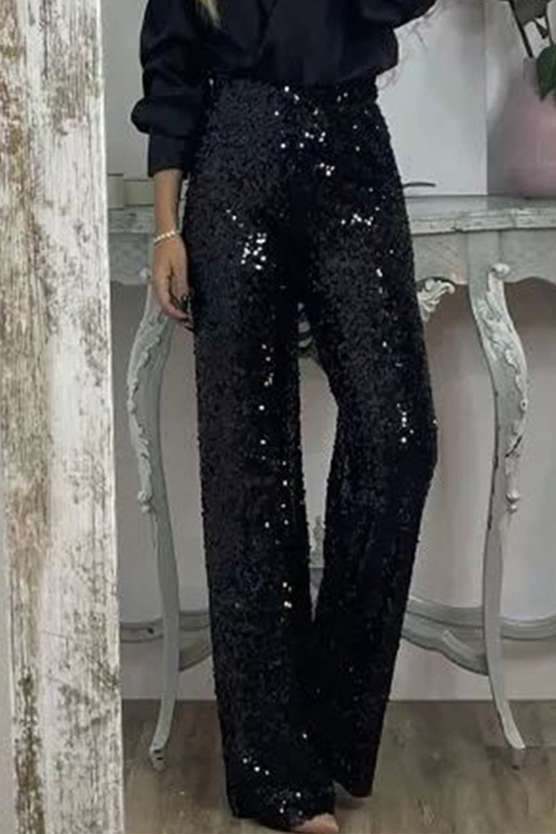 W&W Mode | Gerade Hose Mit Hohem Bund Und Pailletten Für Damen