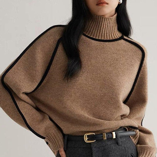 W&W Mode - Kaffee Pullover mit hohem Halsausschnitt