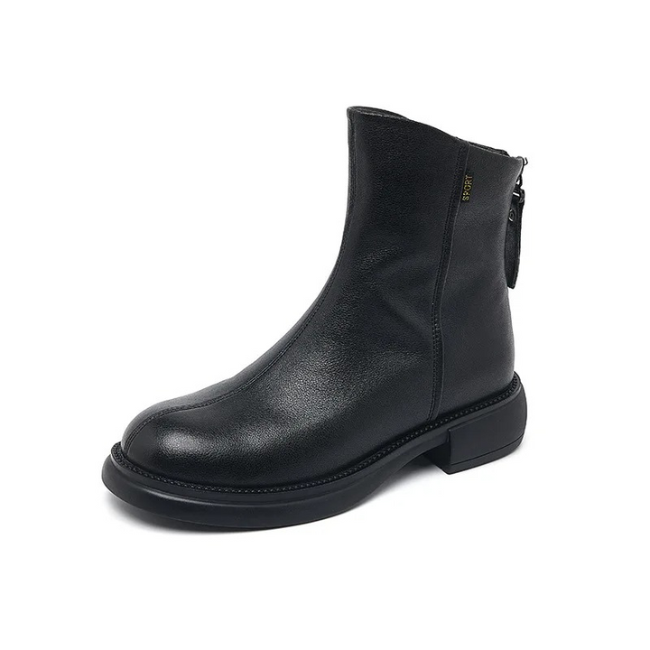 Damen Leder-Ankle-Boots mit rückseitigem Reißverschluss und niedrigem Absatz