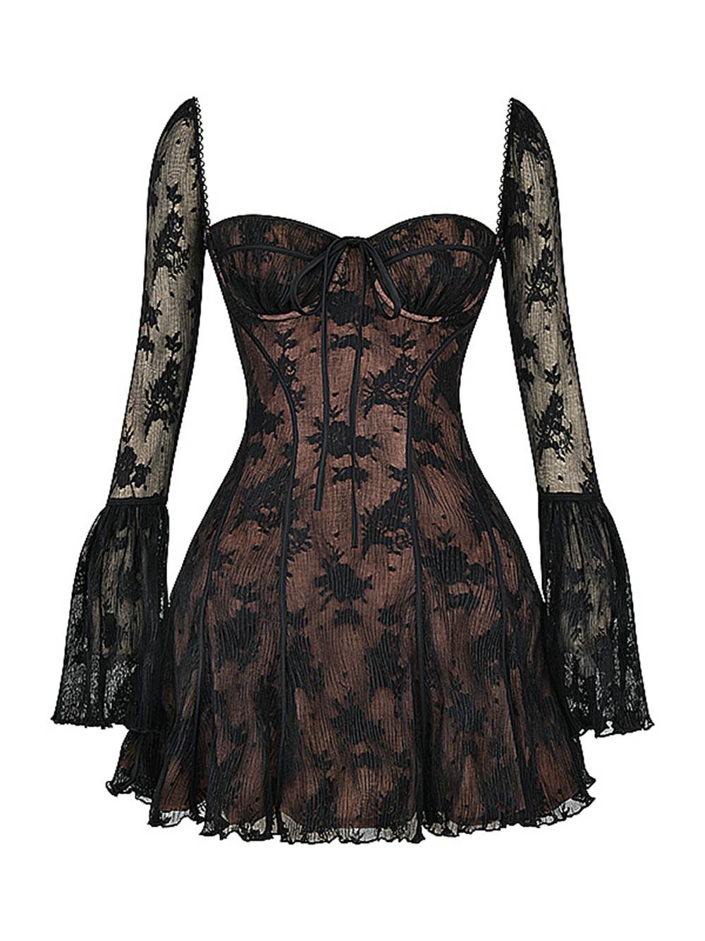 Sexy Mini-Cocktailkleid mit Corsagen-Oberteil & langen Ärmeln – Partykleid & Abendkleid