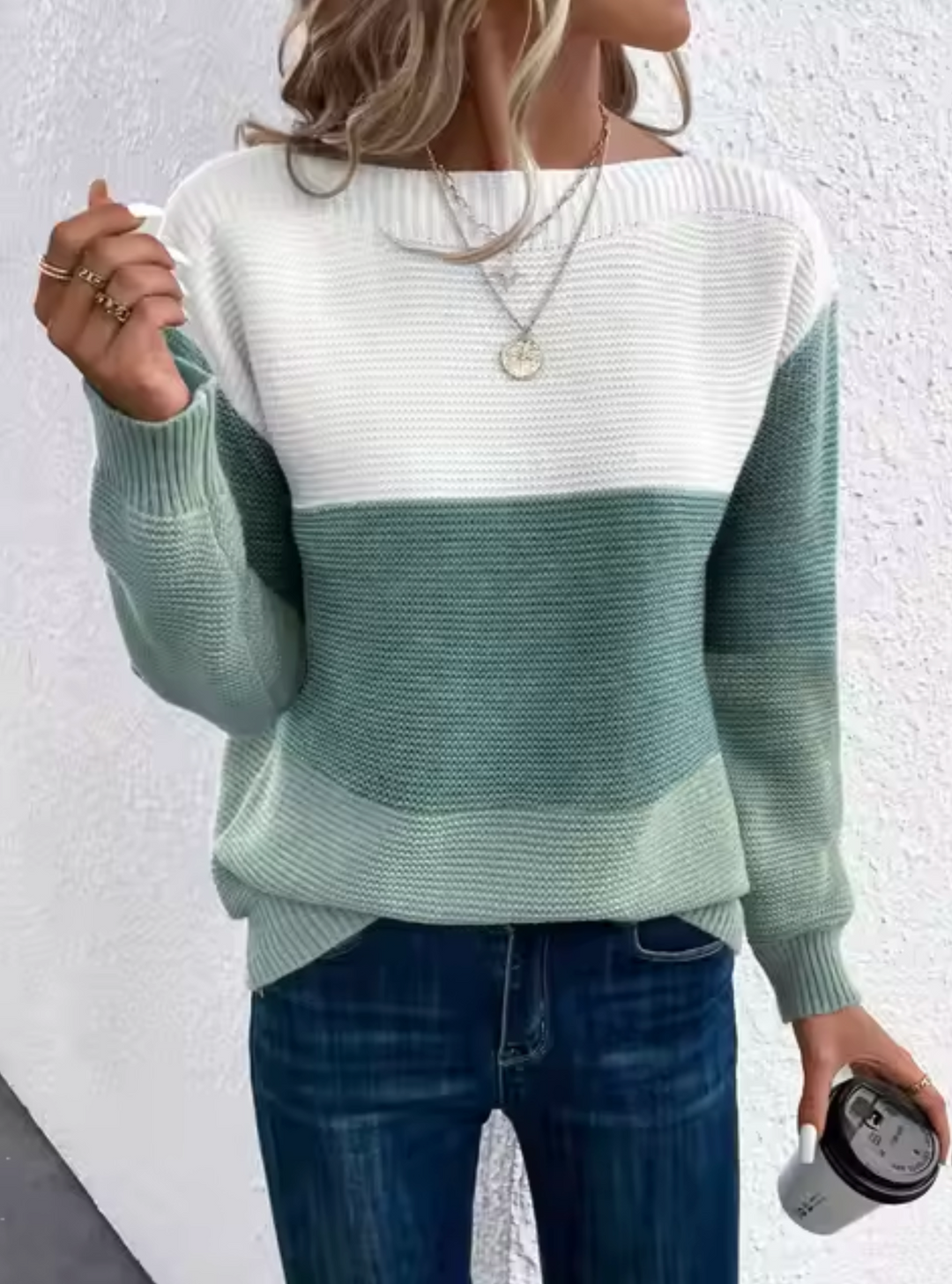 W&W Mode | Casual Herbst Dreifarbiger Strickpullover für Frauen