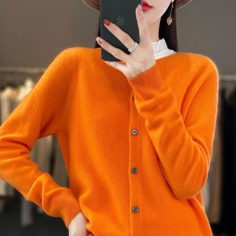 W&W Mode | Merino Wollstrickjacke Mit Rundhalsausschnitt Und Langen Ärmeln