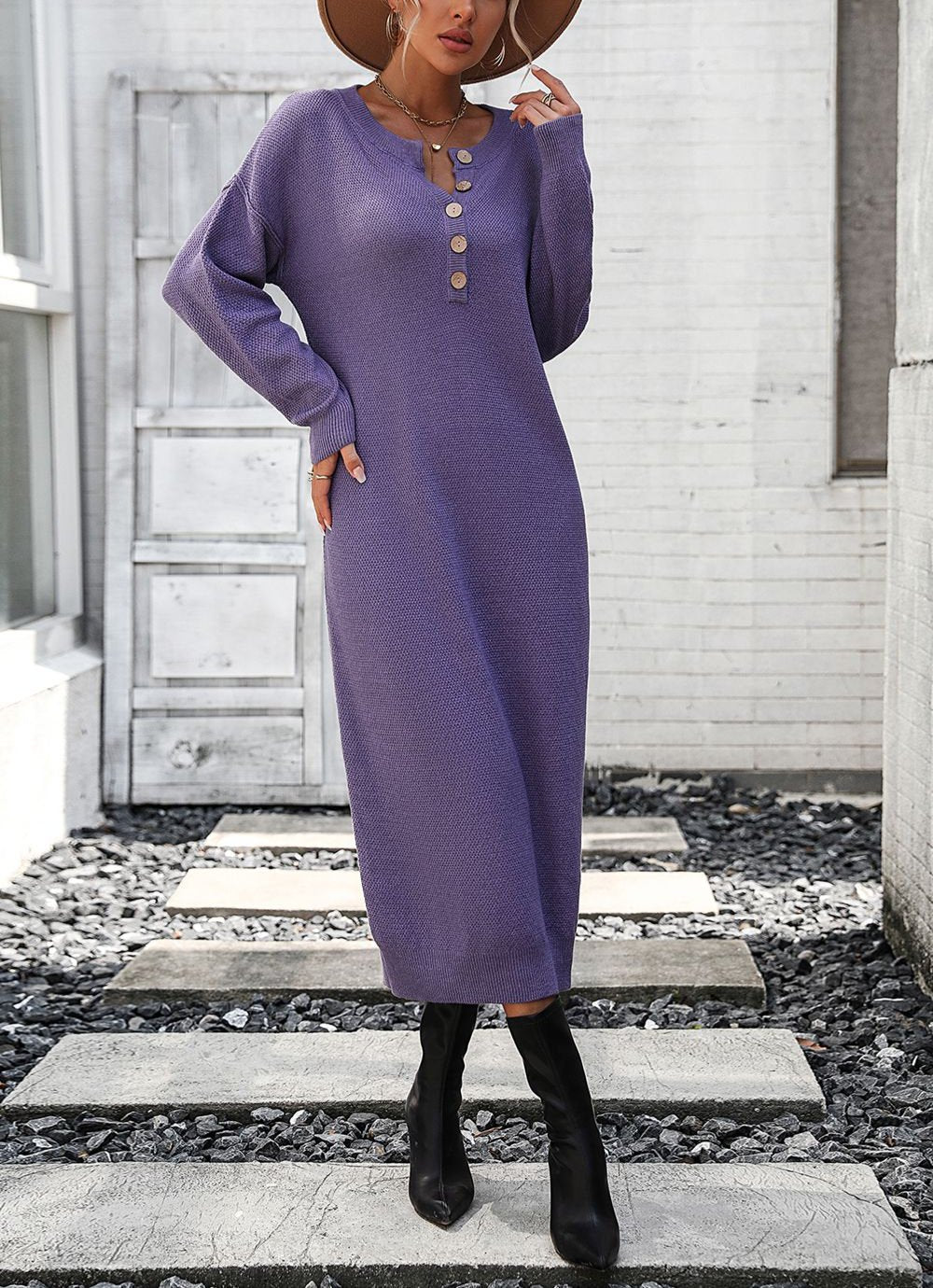 W&W Mode | Schicker Herbst Sweatkleid mit Knopfdetail für Frauen