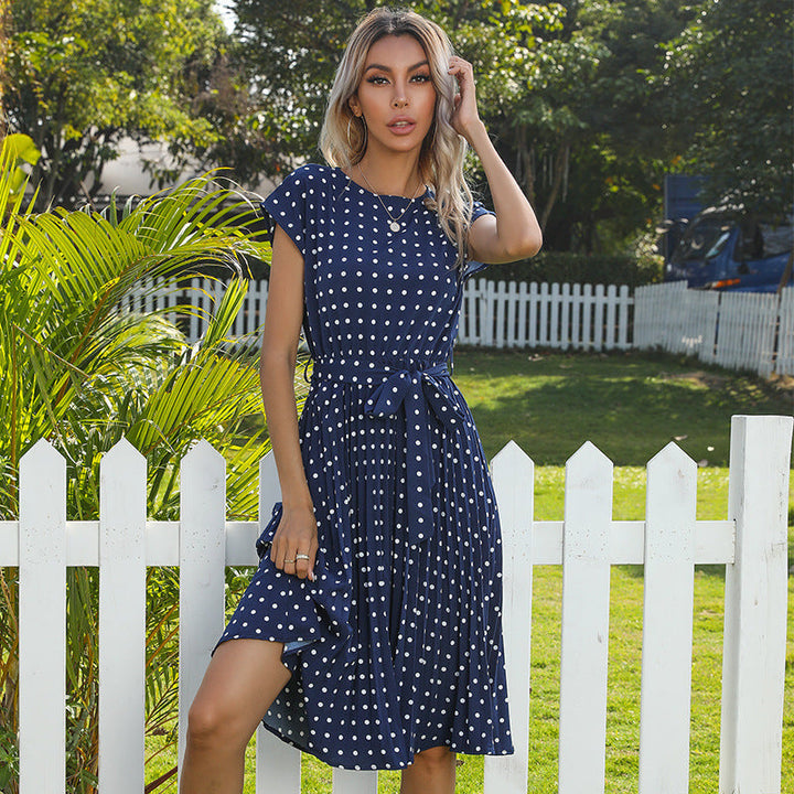 W&W Mode | Elegantes Polka Dot Midi Kleid Mit Kurzen Ärmeln Für Damen