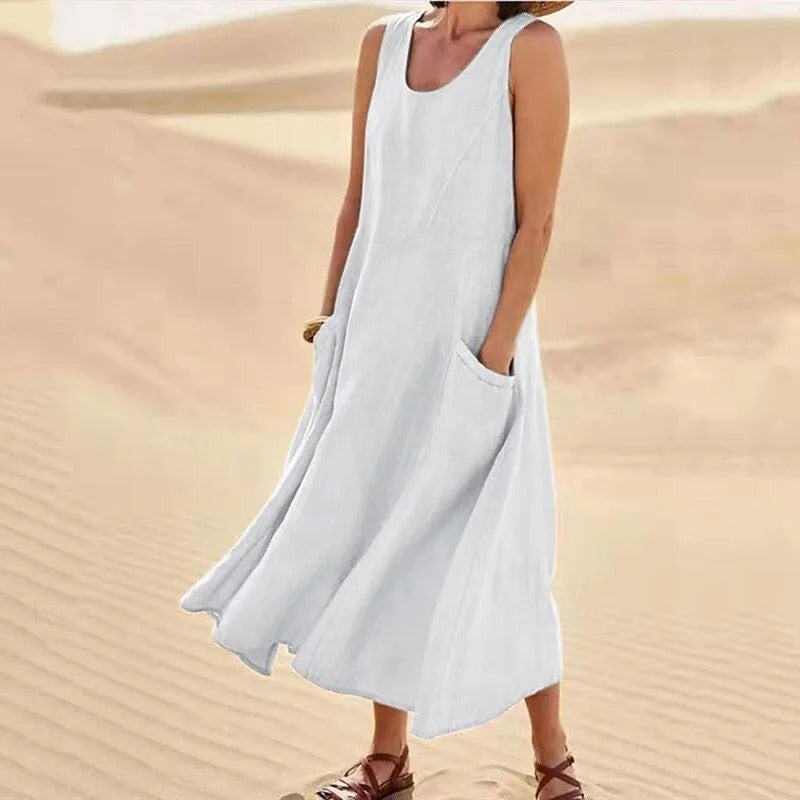 W&W Mode | Ärmelloses Leinenkleid mit Taschen für Damen