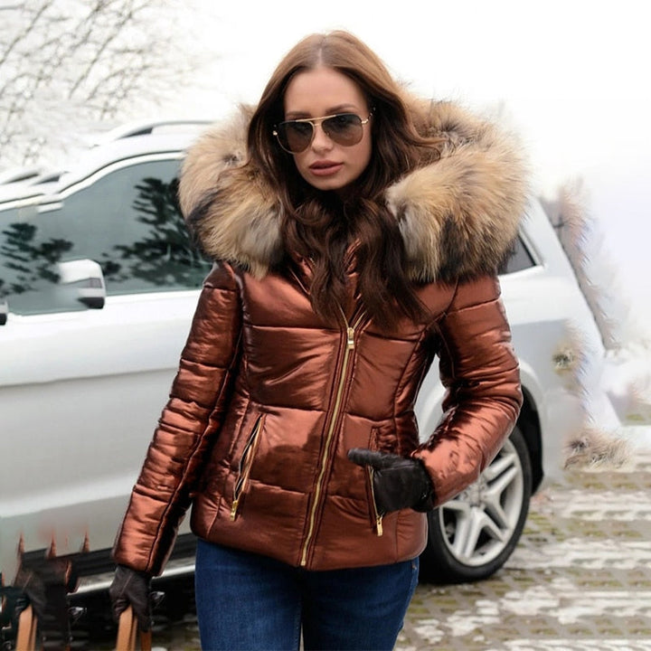 W&W Mode - Modische, gefütterte Jacke mit Kapuze und Kunstpelzkragen