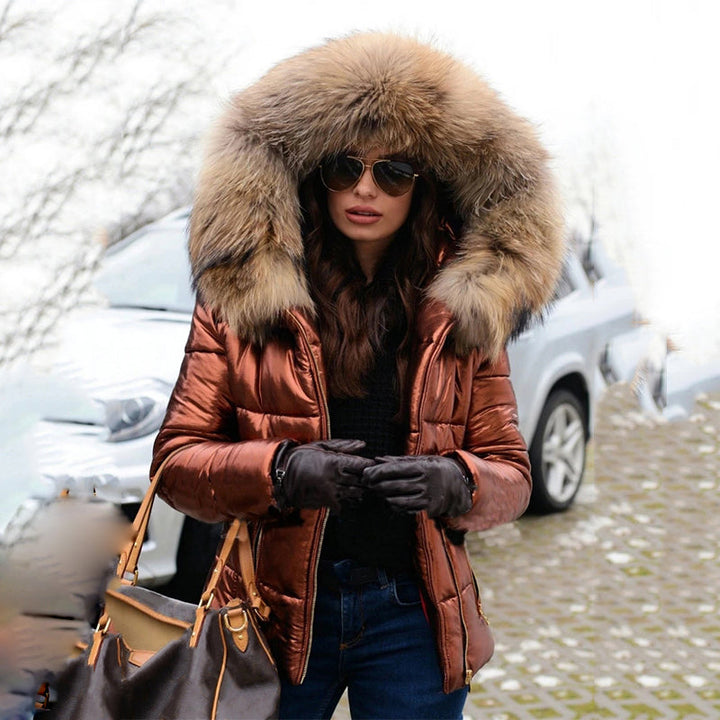 W&W Mode - Modische, gefütterte Jacke mit Kapuze und Kunstpelzkragen