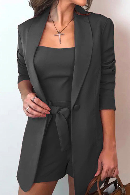 W&W Mode | Rosiedress Quadratkragen-Oberteil und Ein-Knopf-Cardigans Taillierte Shorts Drei Teile