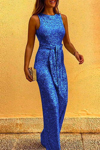 W&W Mode | Rosiedress Rundhals Ärmellos Mit Bindegürtel Pailletten Jumpsuit
