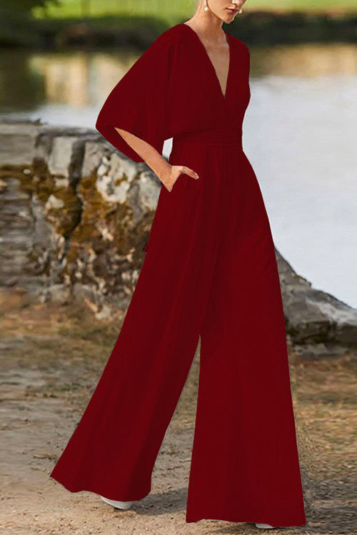 W&W Mode | Rosiedress Tiefes V-Ausschnitt Hohe Taille Weitbeiniger Overall