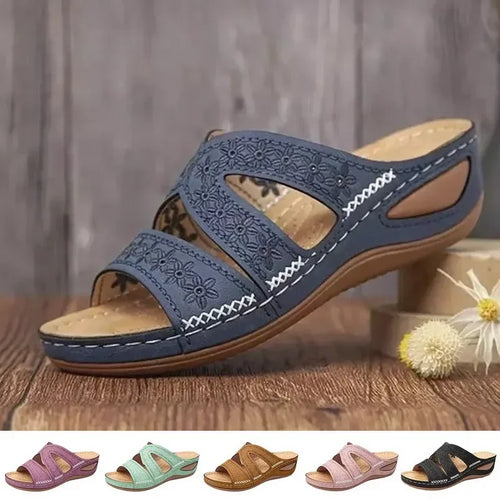 W&W Mode - Premium Orthopädische Sandalen mit Keilabsatz und Offener Zehpartie